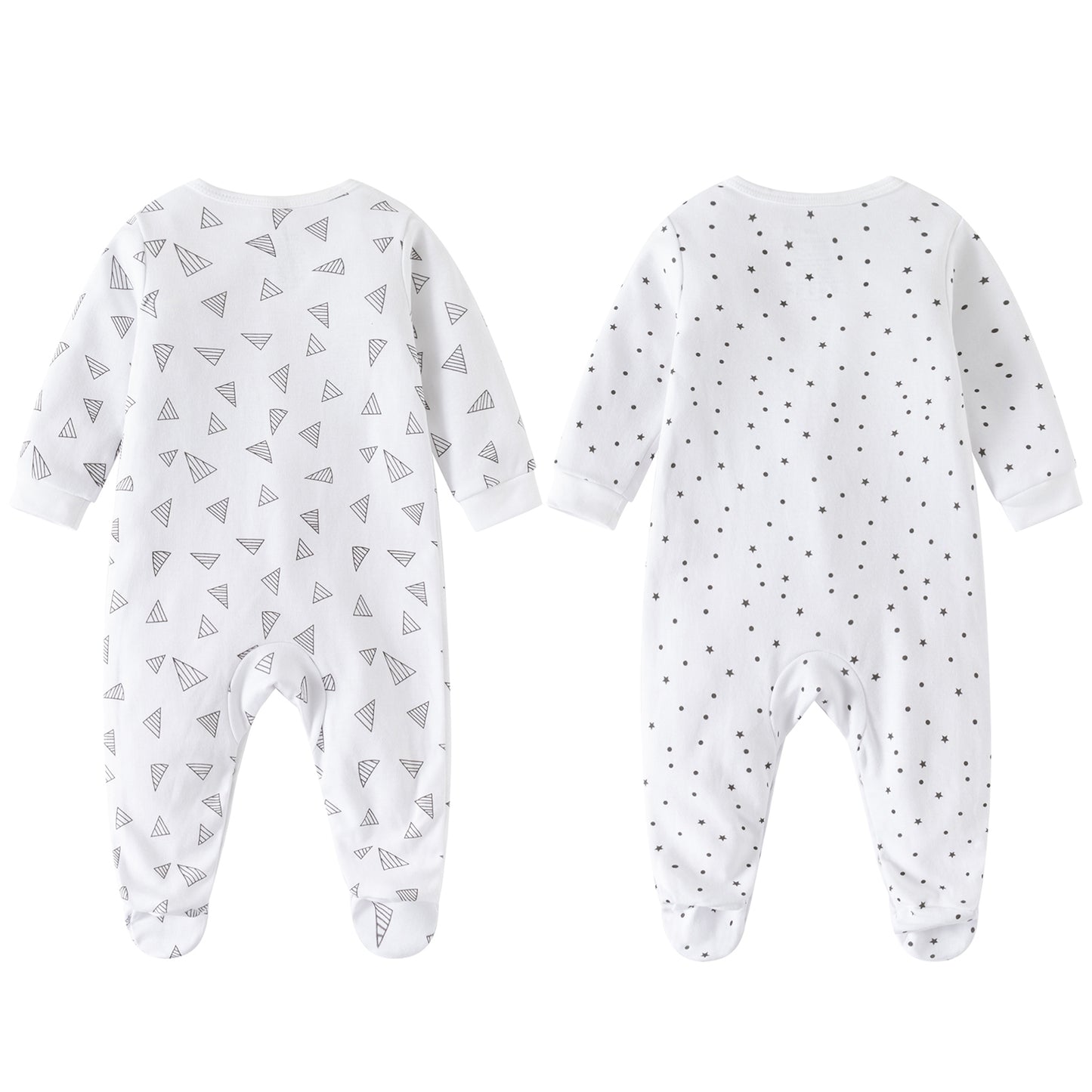 aomomo baby 2-Pack Romper Set, Newborn Clothes Cotton Footed Pajamas (White B, 0-3 Months)