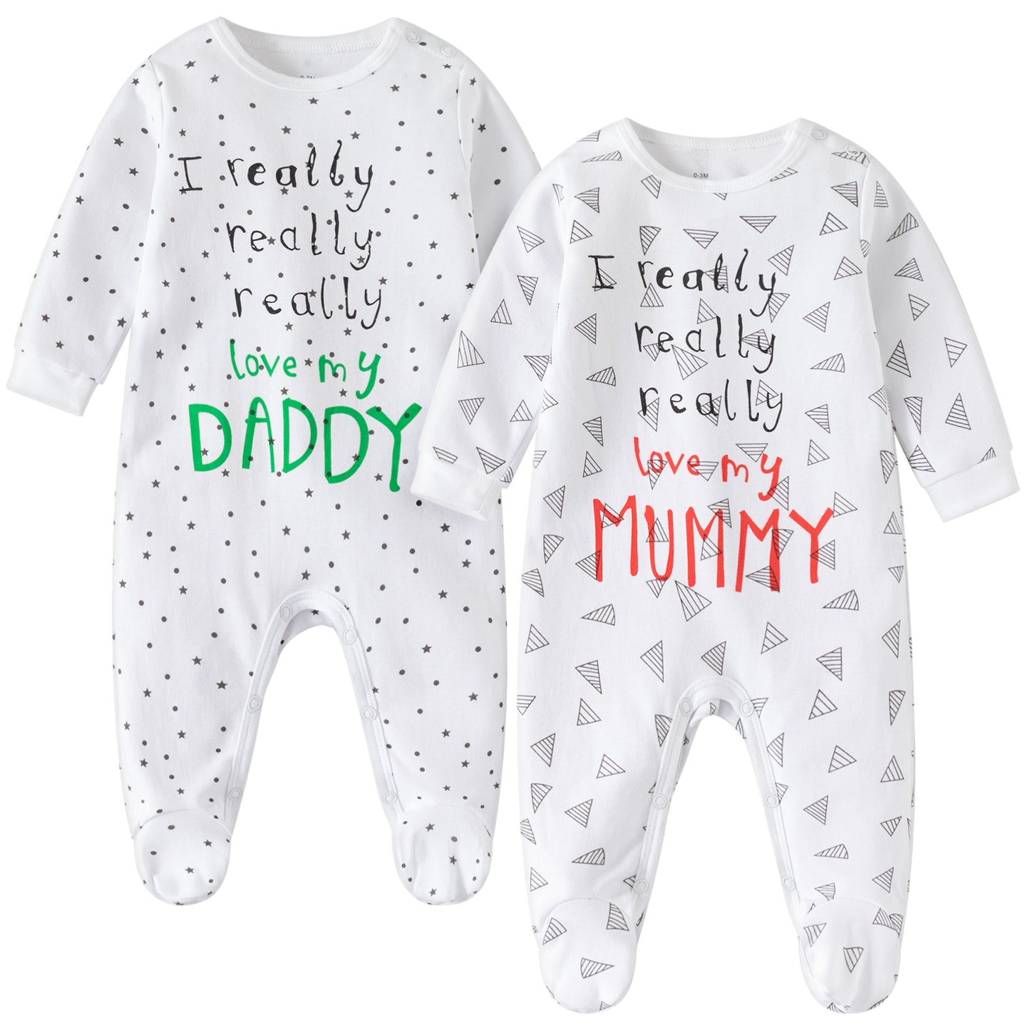 aomomo  baby 2-Pack Romper Set, Newborn Clothes Cotton Footed Pajamas (White B, 0-3 Months)