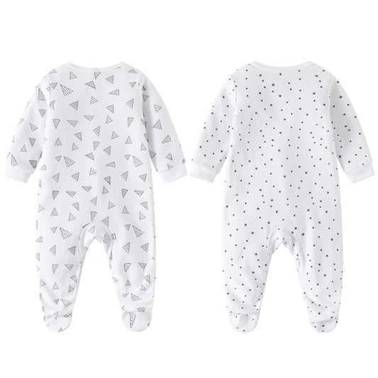 aomomo  baby 2-Pack Romper Set, Newborn Clothes Cotton Footed Pajamas (White B, 0-3 Months)